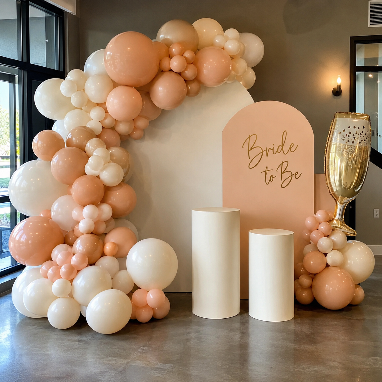 Peach and cream bride-to-be balloon arch-5