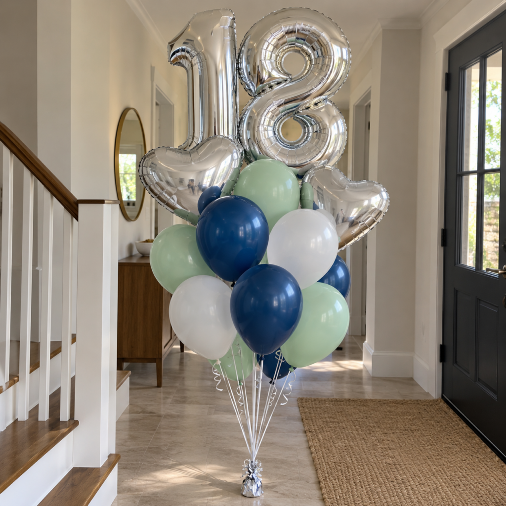 Silver 18 Balloon Bouquet with Hearts-10